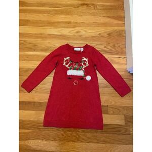 Children's Place Girls 4T Red Christmas Reindeer‎ Sweater Dress Holiday Outfit